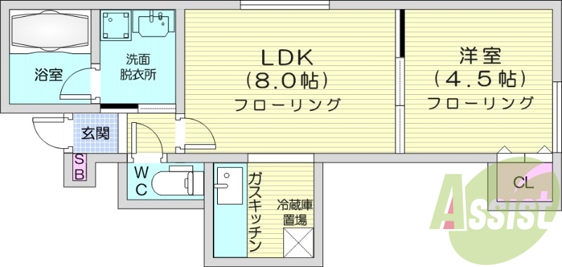 1LDK、バストイレ別、エアコン、カメラ付きインターホン