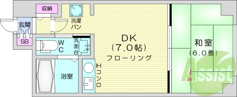 1DK、家具家電付き、エアコン、ネット無料
