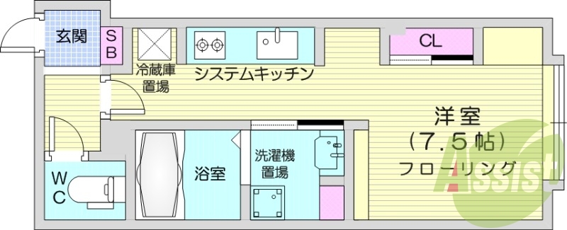 1R、システムキッチン、バストイレ別、オートロック、