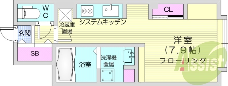 1R、システムキッチン、バストイレ別、オートロック、