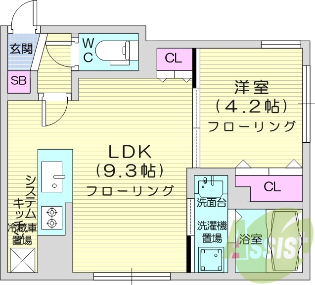 1LDK、システムキッチン、エアコン、ネット無料