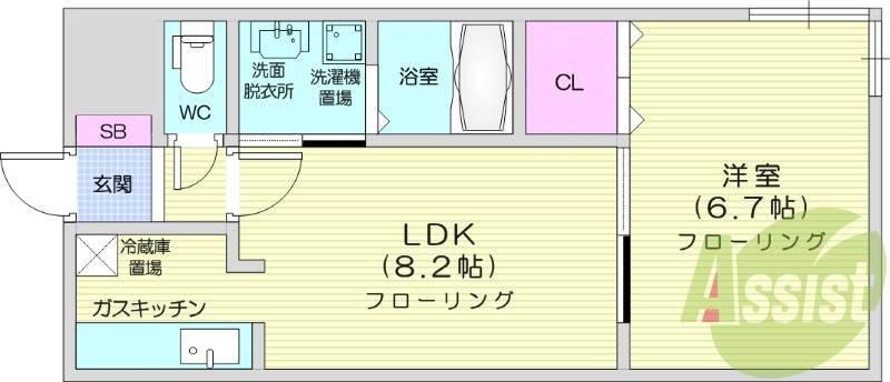 1LDK、灯油暖房、独立洗面台、ガスキッチン、