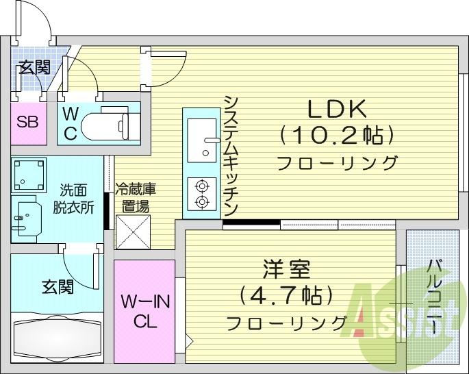 1LDK、エアコン、ペット可、システムキッチン