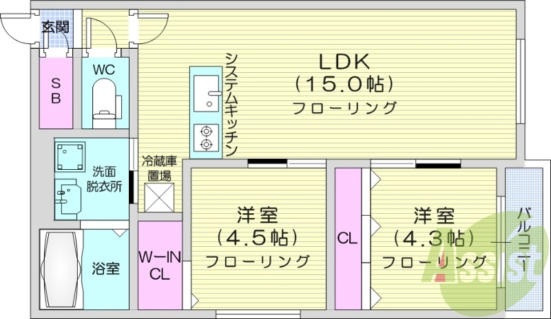 2LDK、エアコン、ペット可、システムキッチン