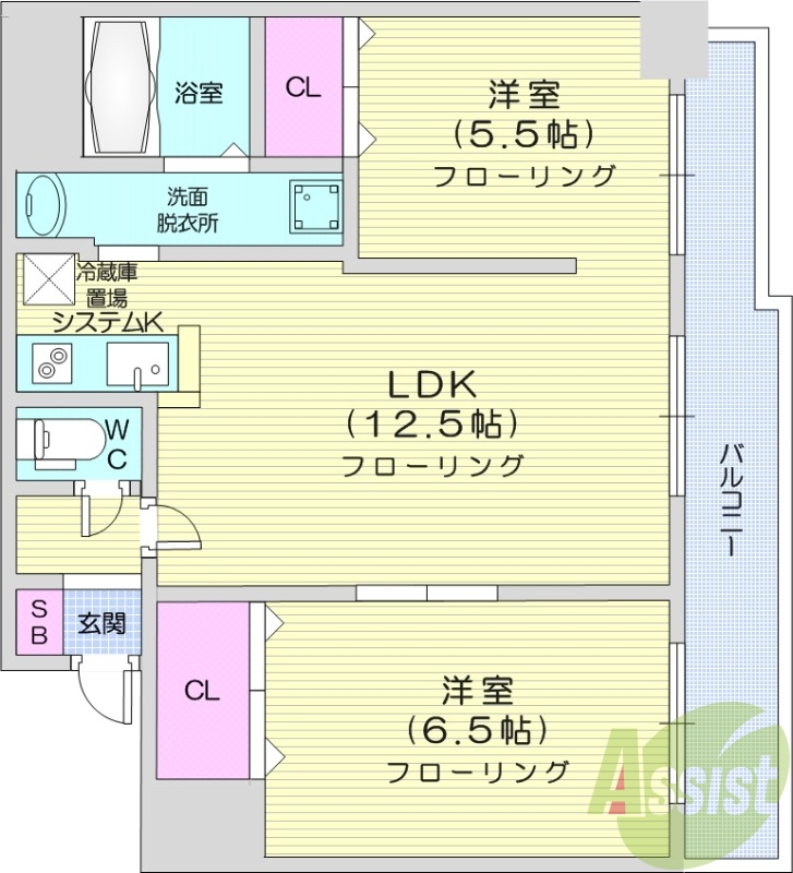 2LDK、IHクッキングヒーター、灯油暖房、バルコニー