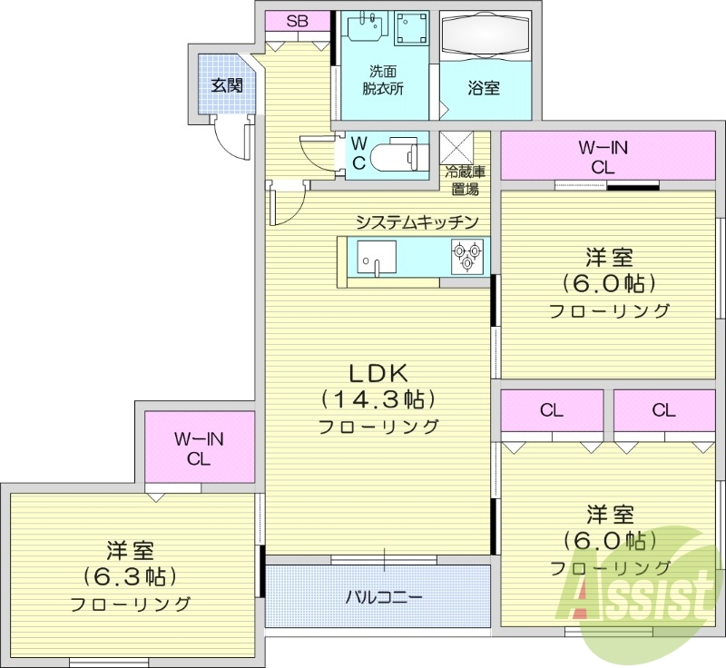 3LDK、エアコン、システムキッチン、灯油暖房