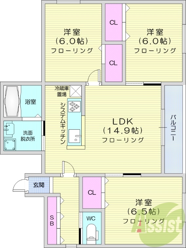 3LDK、エアコン、システムキッチン、灯油暖房