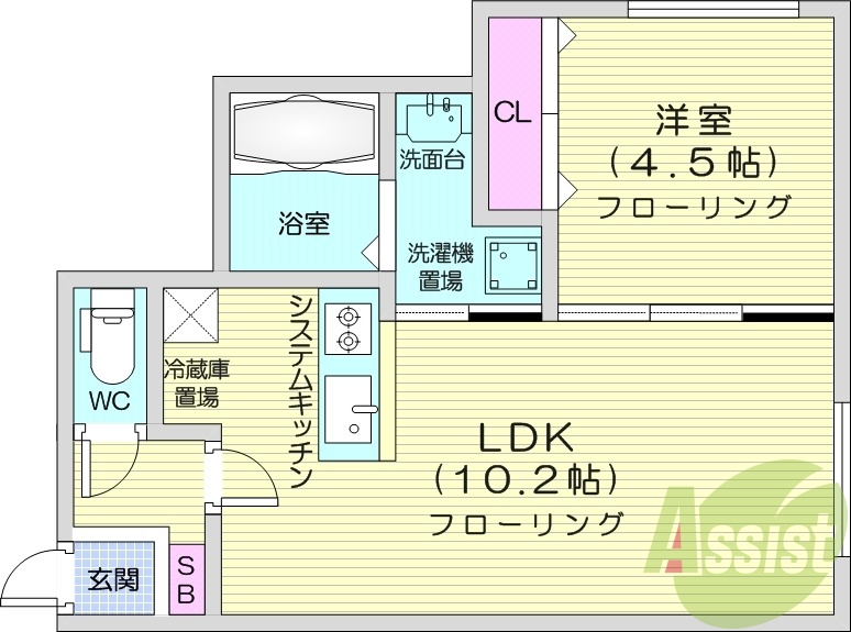 1LDK、エアコン、システムキッチン、オートロック、