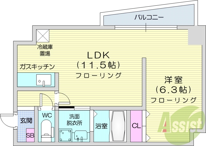 1LDK、洗面脱衣所、クローゼット、バルコニー