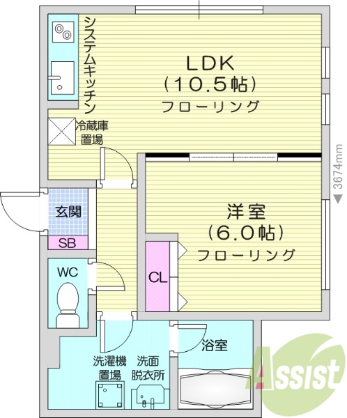 1LDK、バストイレ別、トランクルーム、オートロック