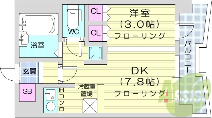 1LDK、洗面脱衣所、押入、クローゼット、システムキッチン