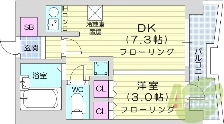 1DK、洗面脱衣所、押入、クローゼット、システムキッチン