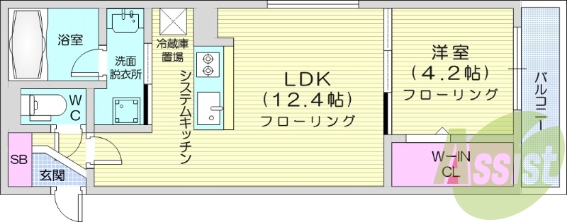 1LDK、都市ガス、エアコン、システムキッチン、ネット無料