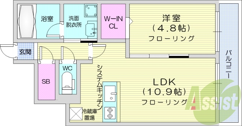 1LDK、都市ガス、エアコン、システムキッチン、ネット無料