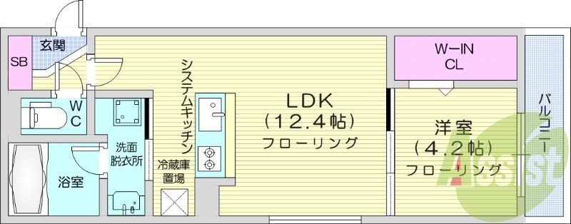 1LDK、都市ガス、エアコン、システムキッチン、ネット無料