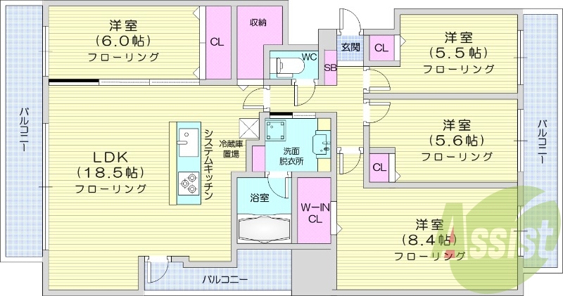 4LDK、都市ガス、追い焚き、浴室乾燥機