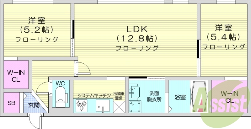 1LDK、エアコン、システムキッチン、ネット無料