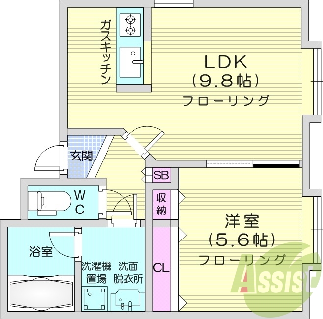 1LDK、灯油暖房、シャンプードレッサー、オートロック