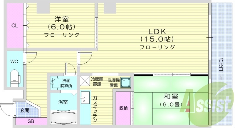 2LDK、オートロック、エアコン、シャワートイレ、バルコニー