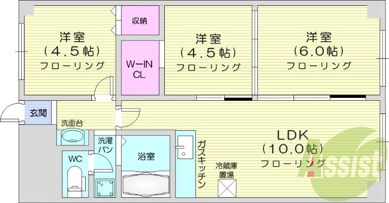 3LDK、ネット無料、エレベーター、独立洗面台