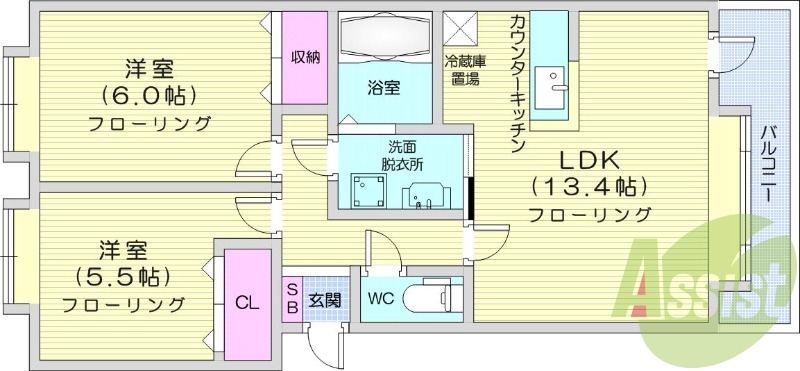 2LDK、灯油暖房、トランクルーム、温水洗浄便座
