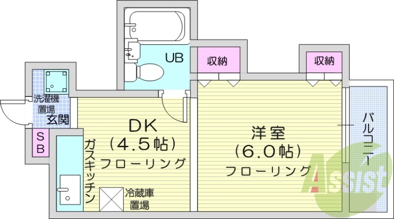 1DK、収納スペース、バルコニー、シューズボックス