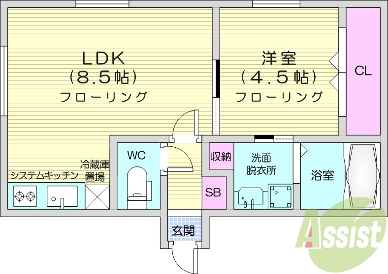 1LDK、エアコン、宅配ボックス、ネット無料