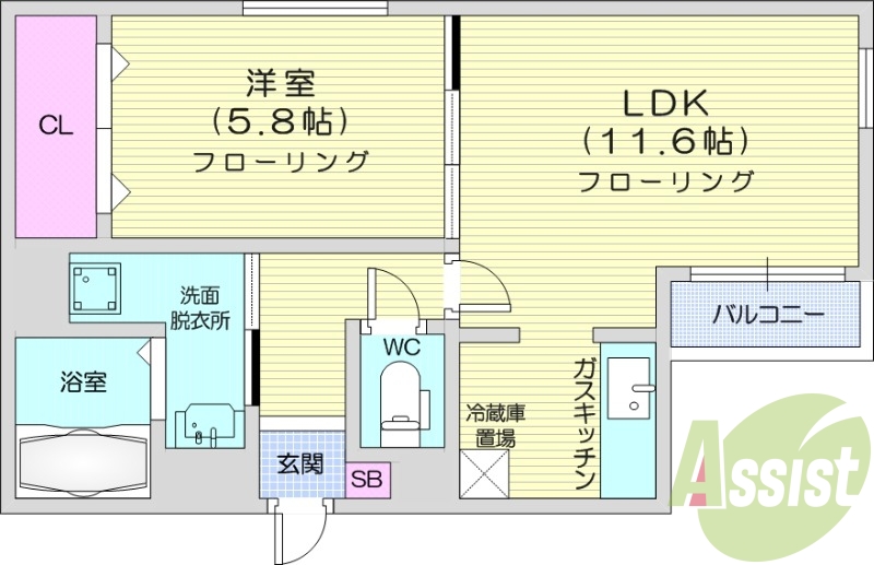 1LDK、ネット無料、システムキッチン、バストイレ別