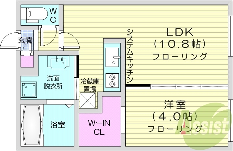 1LDK、エアコン、都市ガス、ペット可