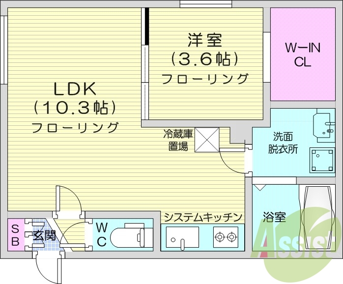 1LDK、エアコン、都市ガス、ペット可