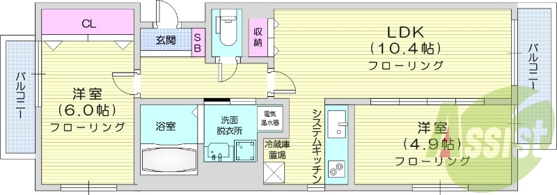 2LDK、オール電化、宅配ボックス、オートロック