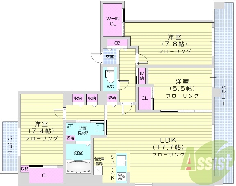 3LDK、都市ガス、エアコン、浴室乾燥機、追い焚き