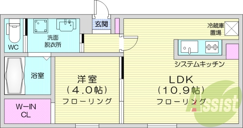1LDK、エアコン、都市ガス、ペット可