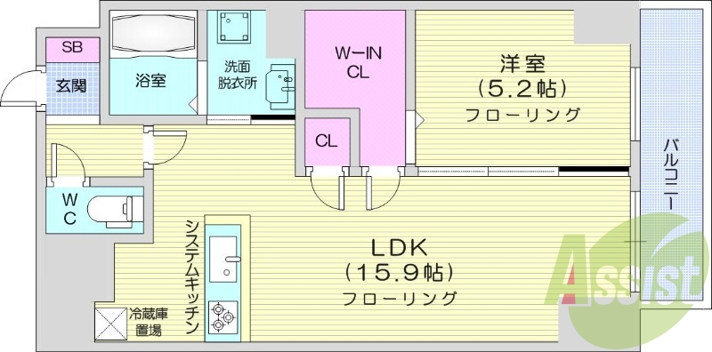1LDK、都市ガス、エアコン、システムキッチン