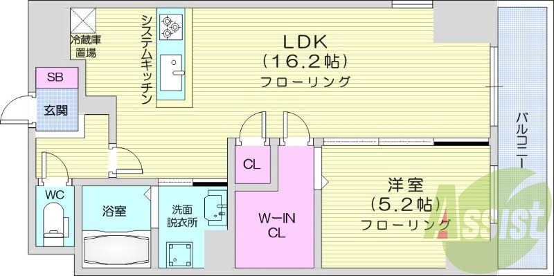 1LDK、都市ガス、エアコン、システムキッチン