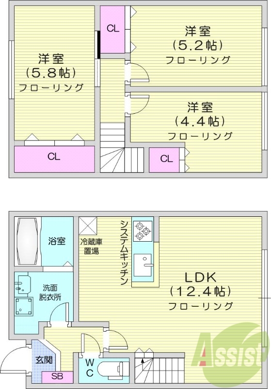 3LDK、エアコン、追い焚き、システムキッチン