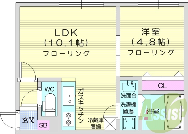 1LDK、インターネット無料、システムキッチン