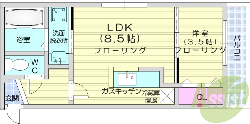 1LDK、インターネット無料、カメラ付インターホン