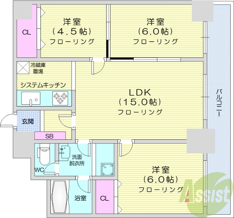 3LDK、都市ガス、ガス暖房、エレベーター