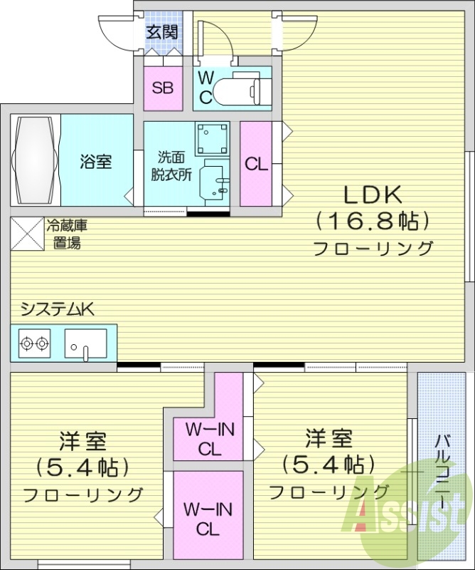 2LDK、都市ガス、エアコン、ネット無料、オートロック