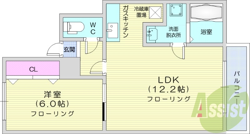 1LDK、独立洗面台、灯油暖房、バストイレ別