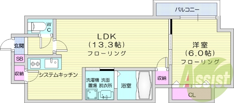 1LDK、都市ガス、オートロック、エアコン