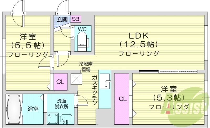 2LDK、シャワートイレ、シャンプードレッサー、灯油FF暖房