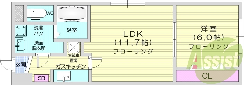 1LDK、洗面脱衣所、クローゼット、ウォシュレット付き