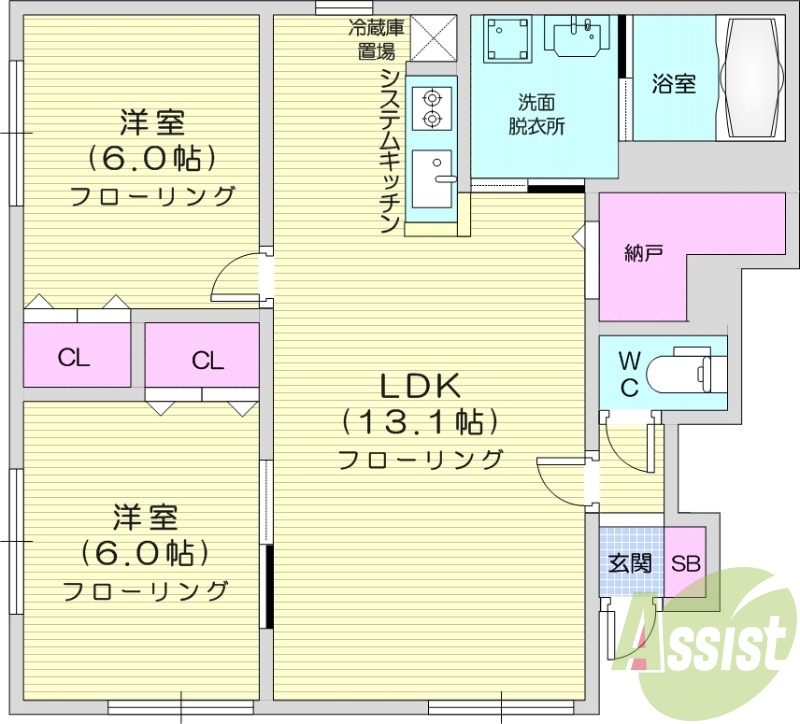 2LDK、エアコン、追い焚き、システムキッチン
