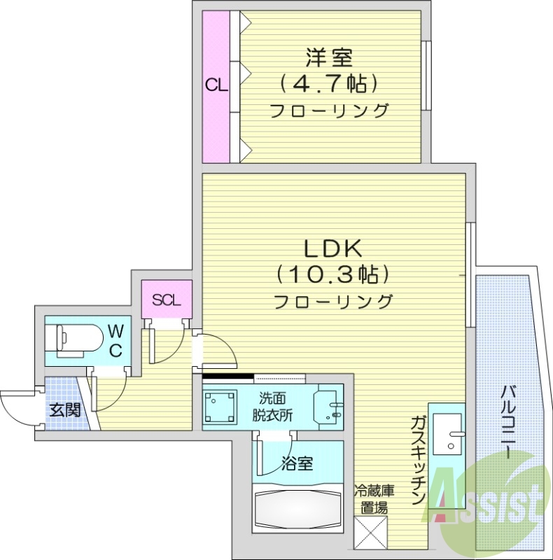 1LDK、エアコン、角部屋、ネット無料、宅配ボックス
