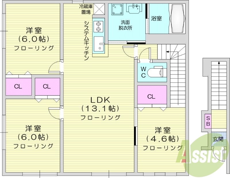 3LDK、エアコン、追い焚き、システムキッチン