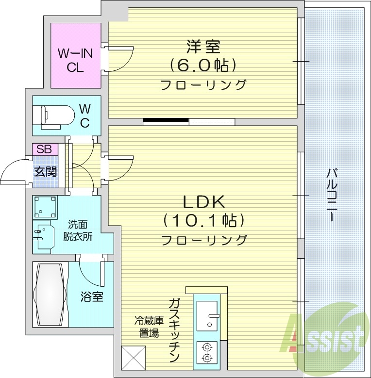 1LDK、オートロック、カウンターキッチン、独立洗面台