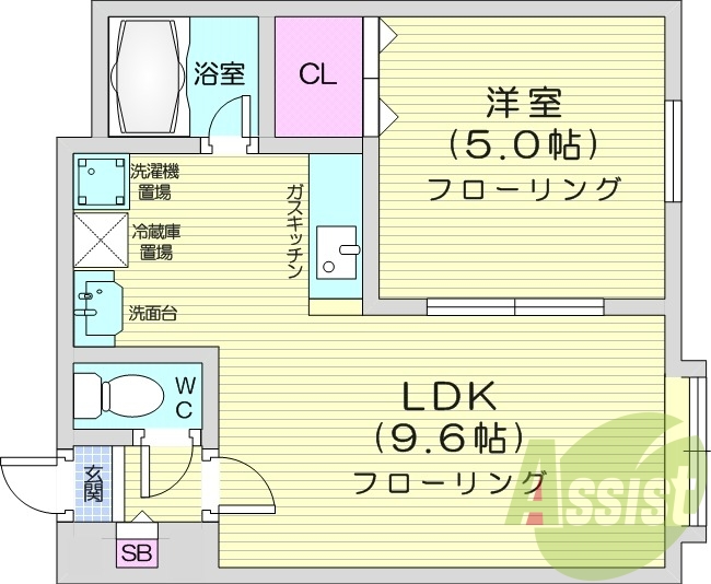 1LDK、収納、エアコン、ガス暖房、オートロック