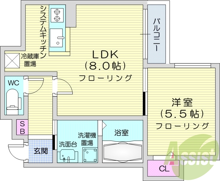 1LDK、システムキッチン、灯油暖房、オートロック